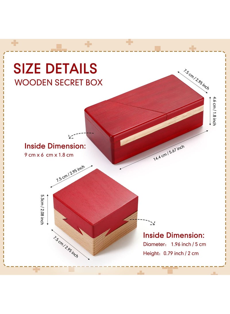 Magic Wooden Puzzle Box, Secret Mechanism Money Box for Adults and Teens (Red, Set of 2) - Image 2